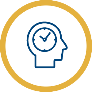 Icon of a head with a clock, signifying strategic timing for business growth
